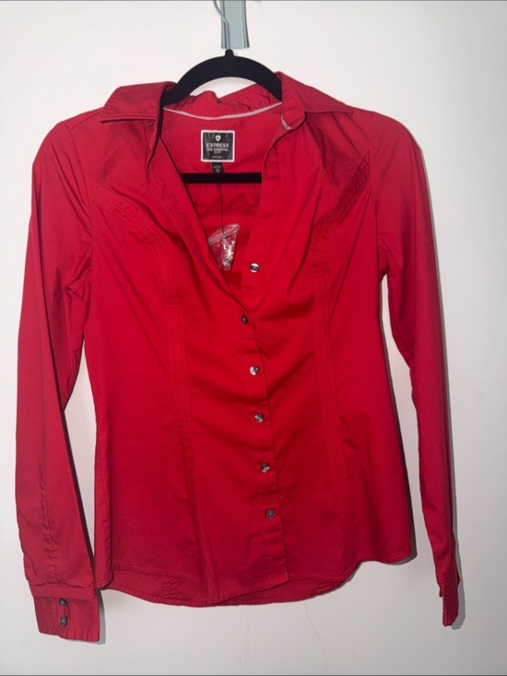 Express Red Fitted Long-Sleeve Button Down Shirt